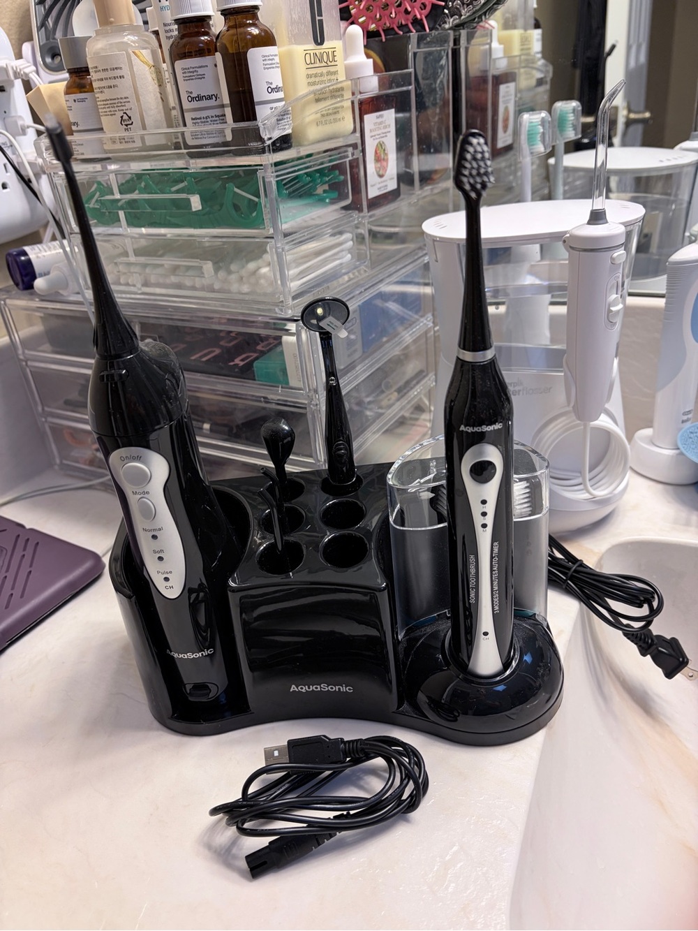 Black Electric Toothbrush & Water Flosser Oral Care Kit